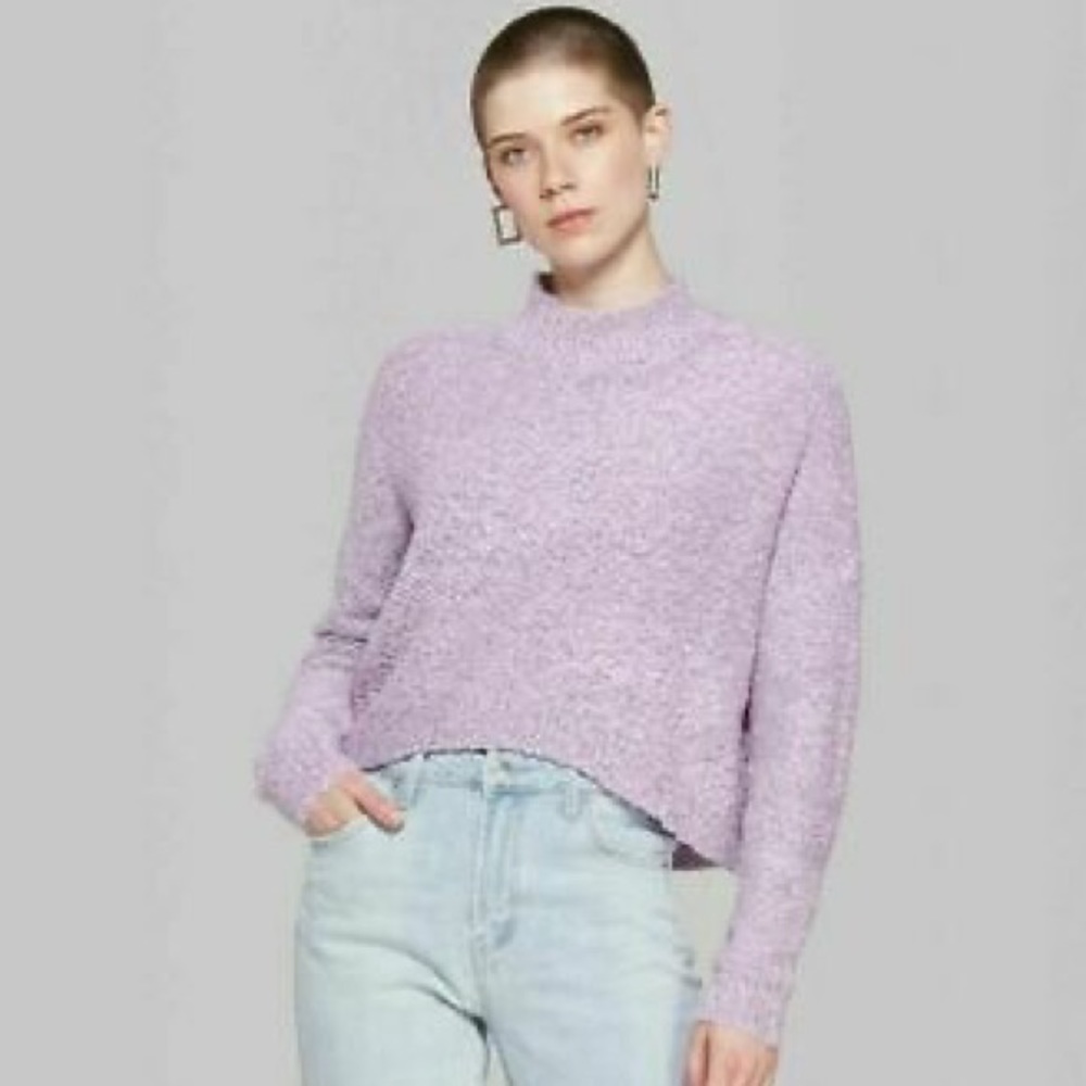 Lavender Crop Mock Knit Sweater